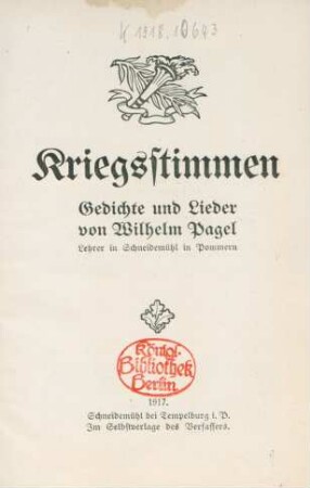 Kriegsstimmen : Gedichte und Lieder