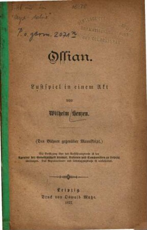Ossian : Lustspiel in einem Akt