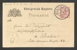 Postkarte an Wilhelm Tappert : 09.04.1885