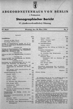 Nr. 9 (97), 30.03.1954 (Außerordentliche Sitzung)