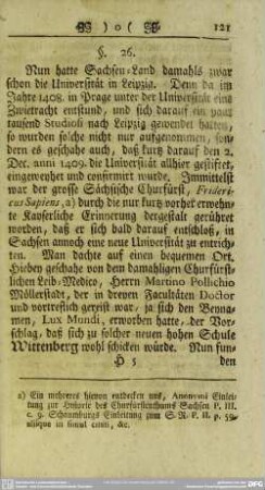 §. 26. Eine kurze Nachricht von der Fundation und Einweihung der Wittenbergischen Academie