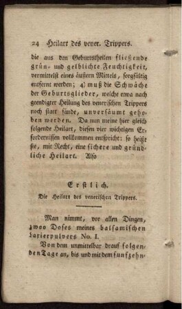 Erstlich. Die Heilart des venerischen Trippers