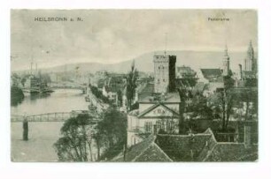 "Panorama" - Gesamtansicht, Blick vom Rosenberg auf Neckar, Eiserner Steg, Götzenturm, südwestliche Innenstadt