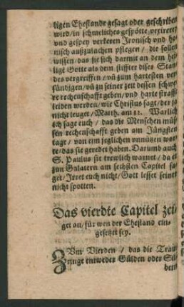 Das vierdte Capitel zeiget an/ für wen der Ehestand eingesetzet sey.