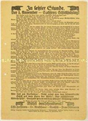 Aufruf der Deutschnationalen Volkspartei zur sächsischen Landtagswahl 1922
