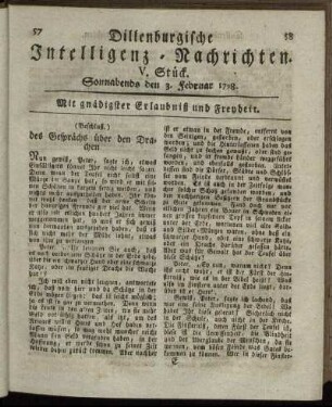 V. Stück. Sonnabends den 3. Februar 1798.