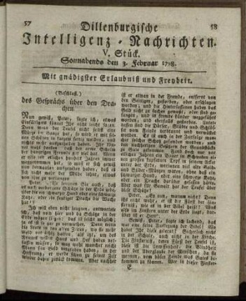 V. Stück. Sonnabends den 3. Februar 1798.