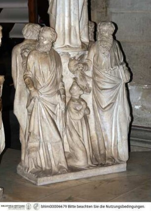 Kanzel, Unterbau, Stütze mit Christus und den Evangelisten