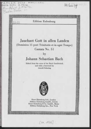 Jauchzet Gott in allen Landen : (Dominica 15 post Trinitatis et in ogni tempo); cantata No. 51