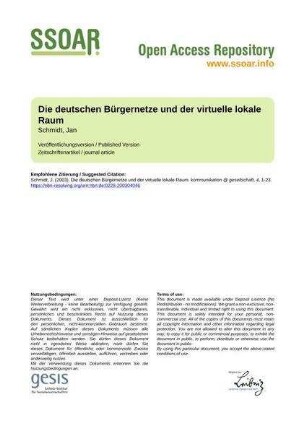 Die deutschen Bürgernetze und der virtuelle lokale Raum