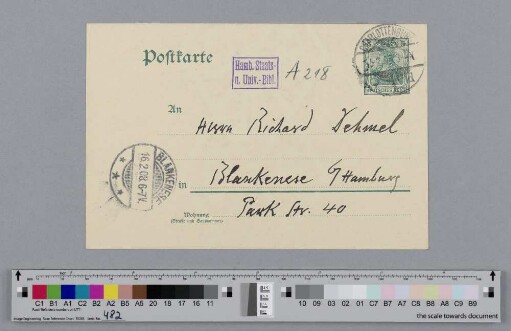 Postkarte an Richard Dehmel