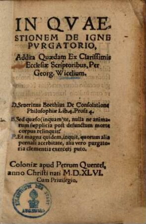 In quaestionem de igne purgatorio : addita quaedam ex clarissimis ecclesiae scriptoribus