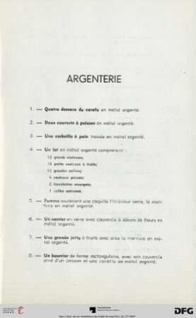 Argenterie (Nr.1-80)