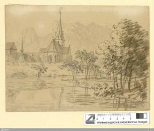 An der Aach und Blau hinter der Klosterkirche zu Blaubeuren : a. 19. Apr. 1818