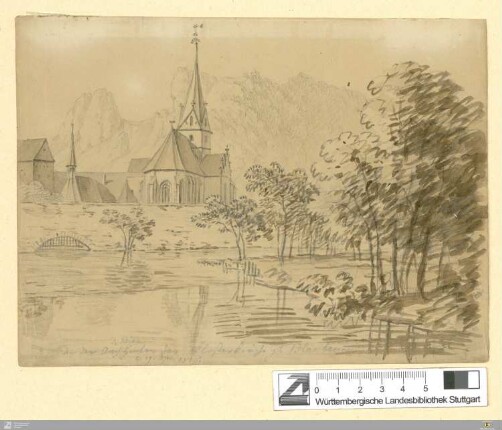 An der Aach und Blau hinter der Klosterkirche zu Blaubeuren : a. 19. Apr. 1818