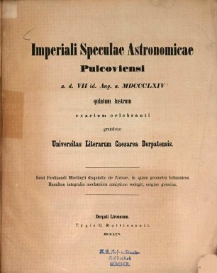 Ferdinandi Mindingii disquisitio de formae, in quam geometra britannicus Hamilton integralia mechanices analyticae redegit, origine genuina