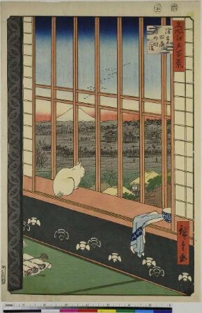 Reisfelder in Asakusa und das Torinomachi Fest, Blatt 101 aus der Serie: 100 berühmte Ansichten von Edo
