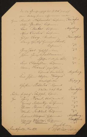 Liste "In die Genossenschaft des F.D.H. sind auf ihren Antrag ferner aufgenommen worden" (11.1874)