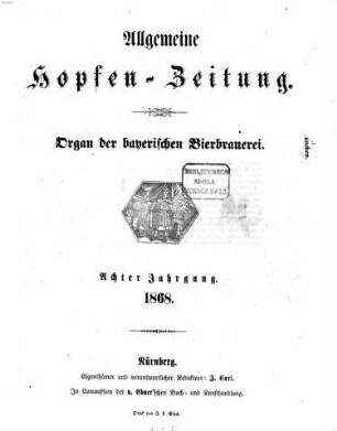 Allgemeine Hopfen-Zeitung. 8, 8. 1868