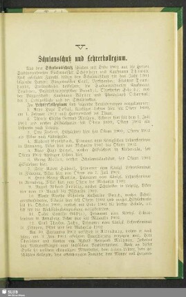 V. Schulausschuß und Lehrerkollegium
