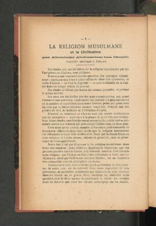 La religion musulmane et la civilisation.