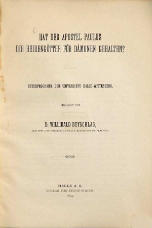 Hat der Apostel Paulus die Heidengötter für Dämonen gehalten? : Osterprogramm der Universität Halle-Wittenberg