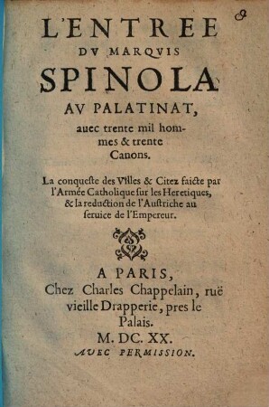 L' Entrée du Marquis Spinola au Palatinat
