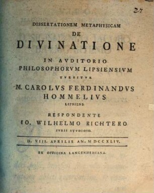 Dissertatio metaphysicam de divinatione