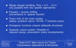 Chain-CVT: Main Issues for Tractor Transmission Applications u. Structures