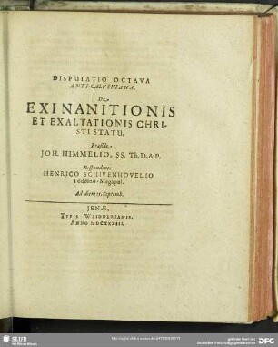 Disputatio Octava Anti-Calviniana, De Exinanitionis Et Exaltationis Christi Statu