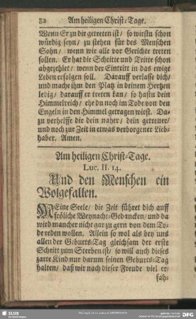 Am heiligen Christ-Tage. Luc. II, 14