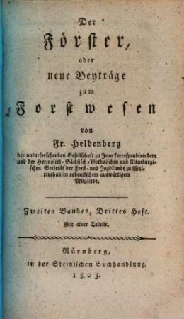 Der Förster, oder neue Beyträge zum Forstwesen. 2,3. 1803