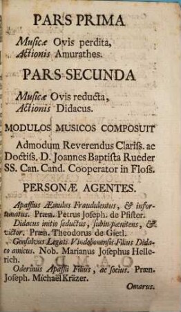 Ovis ad Pastorem Redux : Drama Tragicum in Scenam Datum a Syntaxi Maiore ; [Periocha]