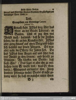 Text. Evangelium am Sonntage Laetare Johann. VI.