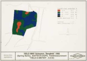 Yield Map Scheyern "Bergfeld" 1992 (Spring Barley; ASHTEC-GPS; Yield Measurement "YIELD-O-METER", 3.8.1992)
