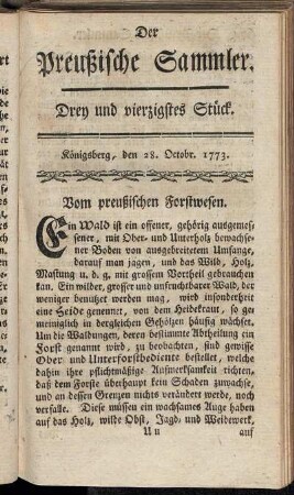 Drey und vierzigstes Stück. Königsberg, den 28. Octobr. 1773.
