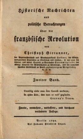 Historische Nachrichten und politische Betrachtungen über die französische Revolution, 2