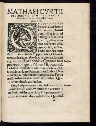 Mathaei Curtii Ticinensis Cum Neotericis Medicis de venae in pleuritide sectione disceptatio.