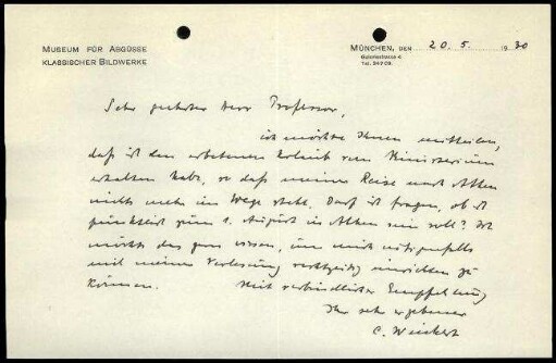 C. Weickert an G. Karo