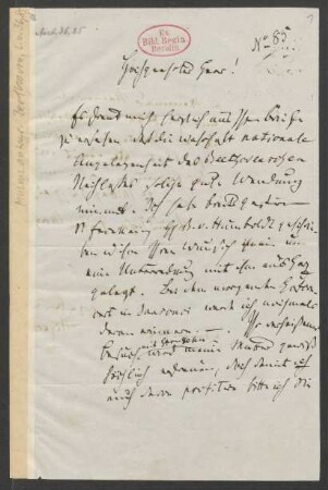 Brief an Anton Schindler : o.D. [1843, ermittelt]