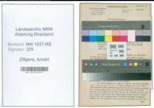 Entnazifizierung Arnold Zillgens , geb. 25.01.1904 ()