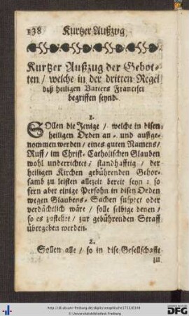 Kurtzer Außzug der Gebotten, welche in der dritten Regel deß heiligen Vatters Francisci begriffen seynd.
