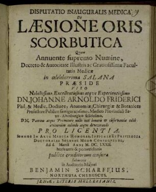 Disputatio Inauguralis Medica De Laesione Oris Scorbutica