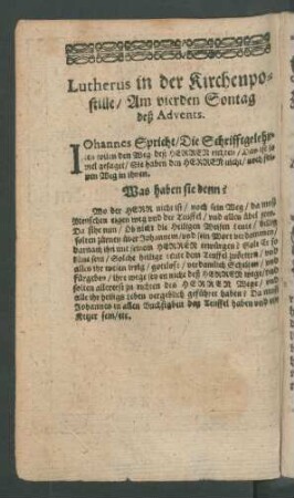Lutherus in der Kirchenpostille/ Am vierden Sontag deß Advents.