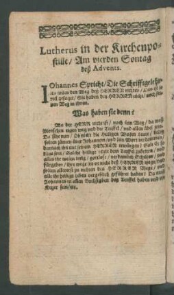 Lutherus in der Kirchenpostille/ Am vierden Sontag deß Advents.