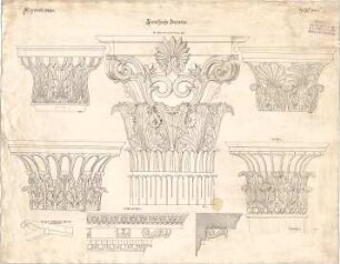 Klenze, Leo von; Studienblätter - Kapitell (Ansichten, Schnitt, Detail)
