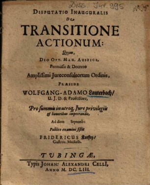 Disputatio Inauguralis De Transitione Actionum