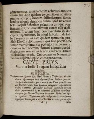 Capvt privs, Veram belli Trojani historiam tradens