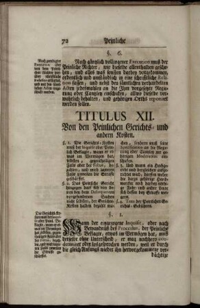 Titulus XII. Von den peinlichen Gerichts- und andern Kosten.
