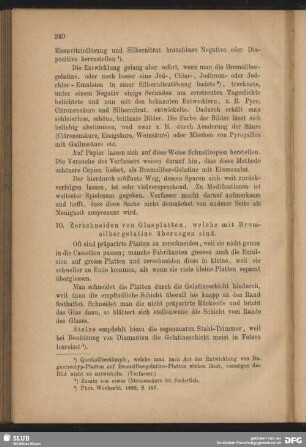 10. Zerschneiden von Glasplatten, welche mit Bromsilbergelatine überzogen sind